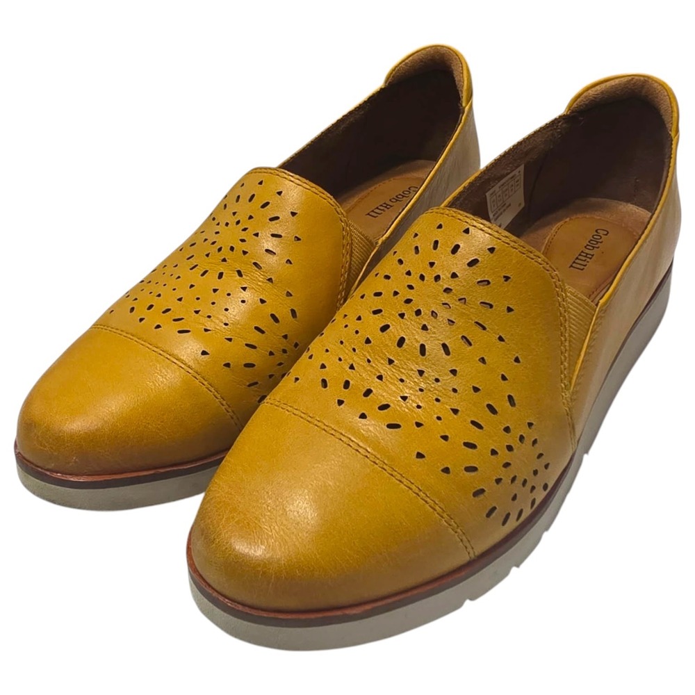 Cobb Hill Women Yellow Leather Perforated Slip On Loafers CI4616 Size 8